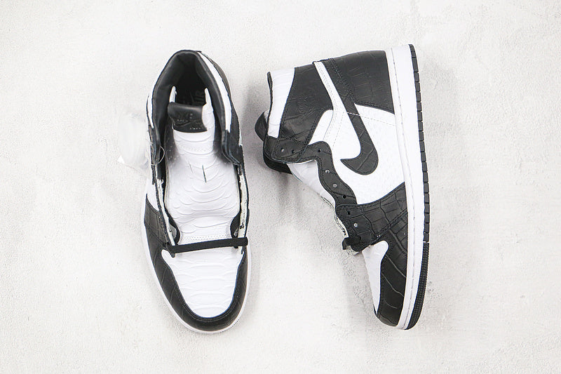 Nike Air Jordan 1 Retro Black White Crocodile Leather Sneakers