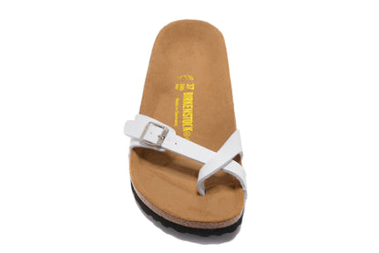 Birkenstock White Single Button Toe Loop Leather Sandals