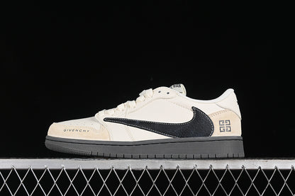 Nike Air Jordan 1 Low Givenchy Travis Scott Fragment Design OG SP Dark Grey Sole Beige White Black Sneakers