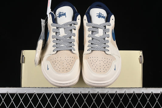 Nike Air Jordan 1 Low White Blue Light Brown Sneakers