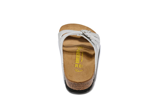Birkenstock Florida Silver Three-Breasted Leather Sandals
