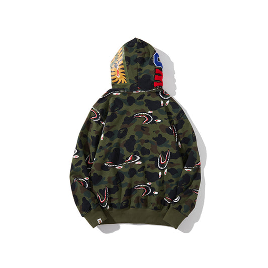 A Bathing Ape BAPE Shape-Shifting Shark Head Camouflage Hoodie Green