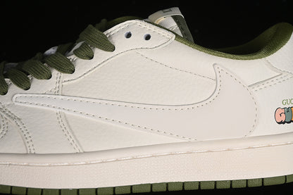 Nike Air Jordan 1 Low Off-White Travis Scott Fragment Design Green Sole White Green Sneakers