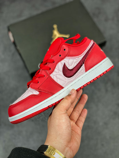 Nike Air Jordan 1 Low SE Red Quilt Valentines Pink Sneakers