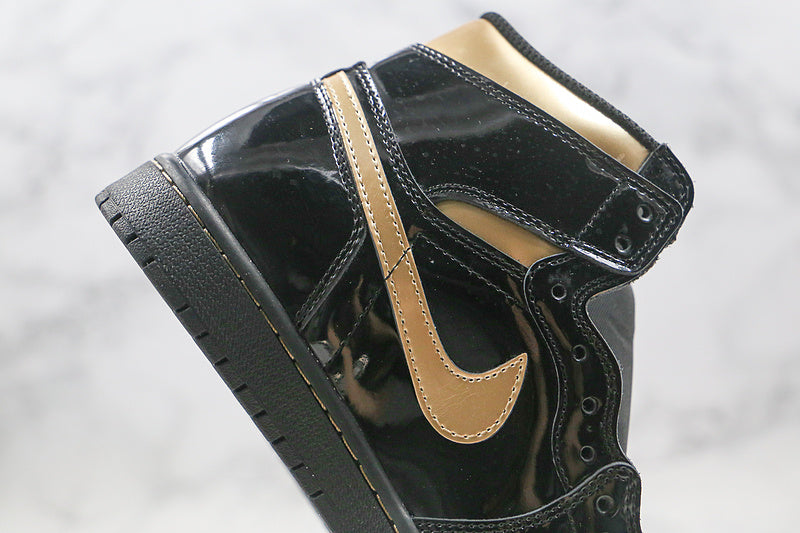 Nike Air Jordan 1 Retro High OG Black Metallic Gold Patent Leather Sneakers
