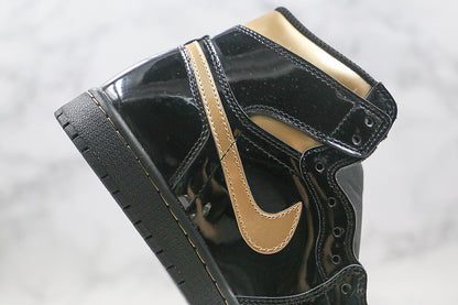 Nike Air Jordan 1 Retro High OG Black Metallic Gold Patent Leather Sneakers