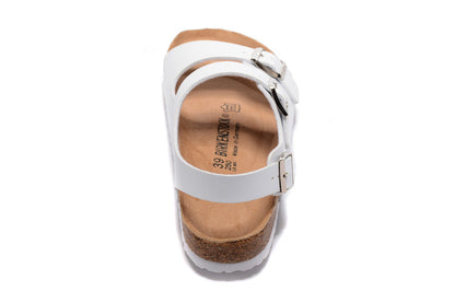 Birkenstock Two-Button White Matte Leather White Sole Sandals