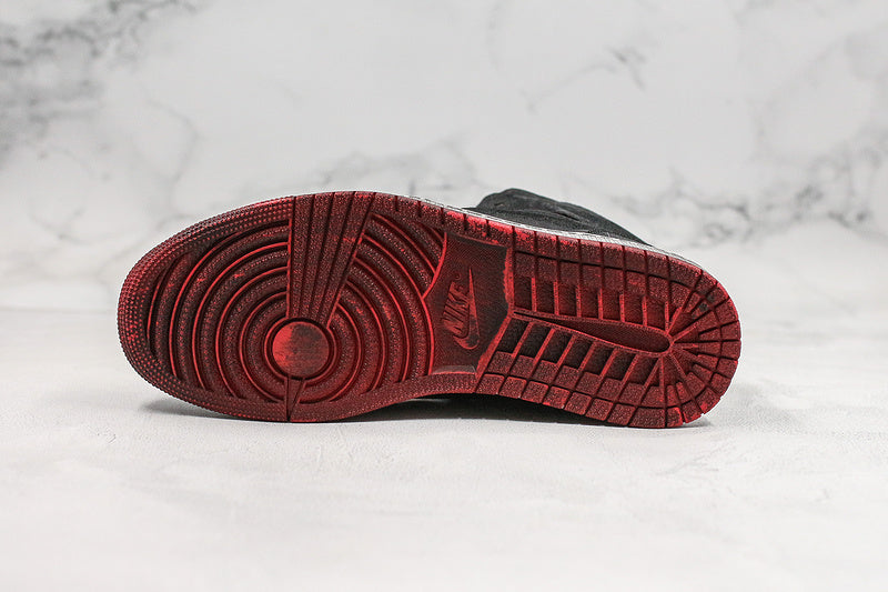 Nike Air Jordan 1 CLOT Mid Fearless Copper Coins Double-Deck Black Silk Tearable Version Sneakers