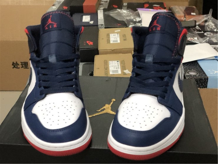 Nike Air Jordan 1 Mid SE USA Olympic White Navy Blue Red Sneakers