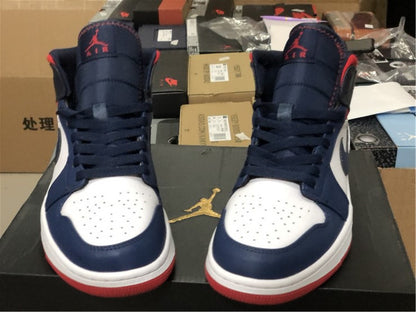 Nike Air Jordan 1 Mid SE USA Olympic White Navy Blue Red Sneakers