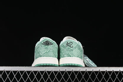Nike Air Jordan 1 Low OG Grey White Green Snakeskin Grain Sneakers