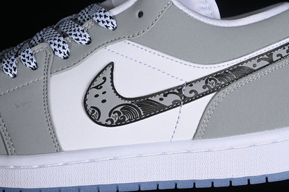 Nike Air Jordan 1 Low White Wolf Grey Aluminum Sneakers