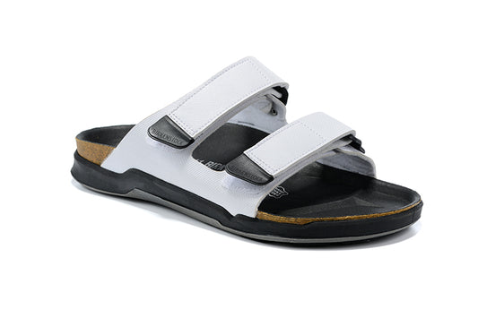 Birkenstock White Velcro Matte Leather Slippers