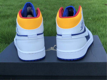 Nike Air Jordan 1 Mid Laser Orange White Deep Royal Blue Sneakers