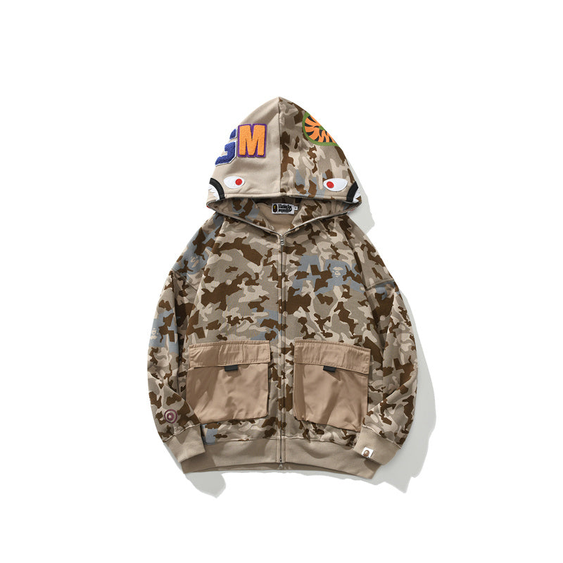 A Bathing Ape BAPE Shark Head Large Pocket Desert Color Hoodie
