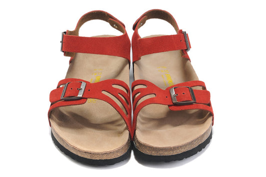 Birkenstock Single Button Red Butterfly Suede Leather Sandals