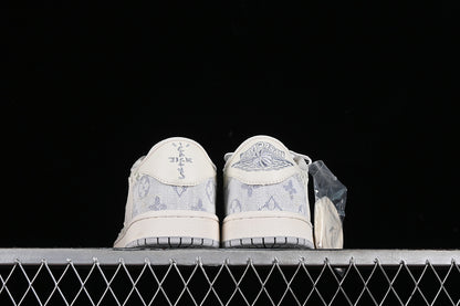 Nike Air Jordan 1 Low Travis Scott Fragment Design LV Light Blue Printing White Sneakers