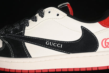 Nike Air Jordan 1 Low Gucci Travis Scott Fragment Design OG SP Red Sole Black White Sneakers