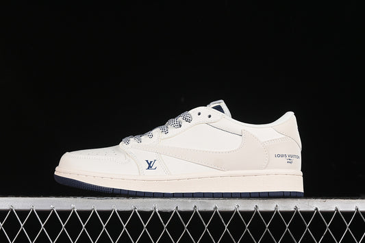 Nike Air Jordan 1 Low OG SP Travis Scott Fragment Design LV Navy Sole White Sneakers