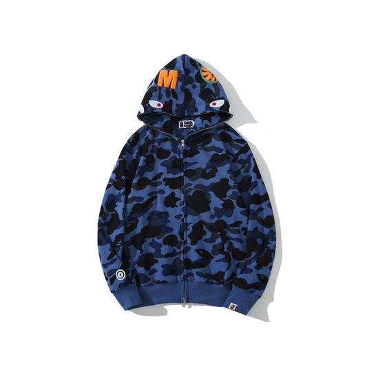 A Bathing Ape Shark Head Classic Fur Hoodie Blue