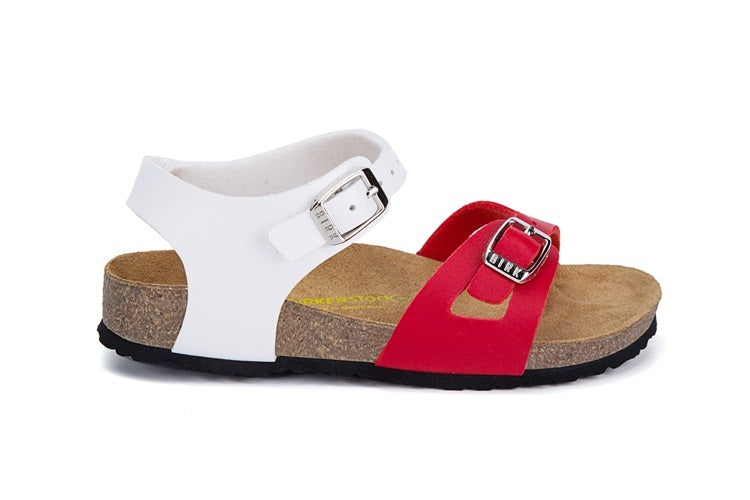 Birkenstock Single Button White And Red Double Color Matte Leather Sandals