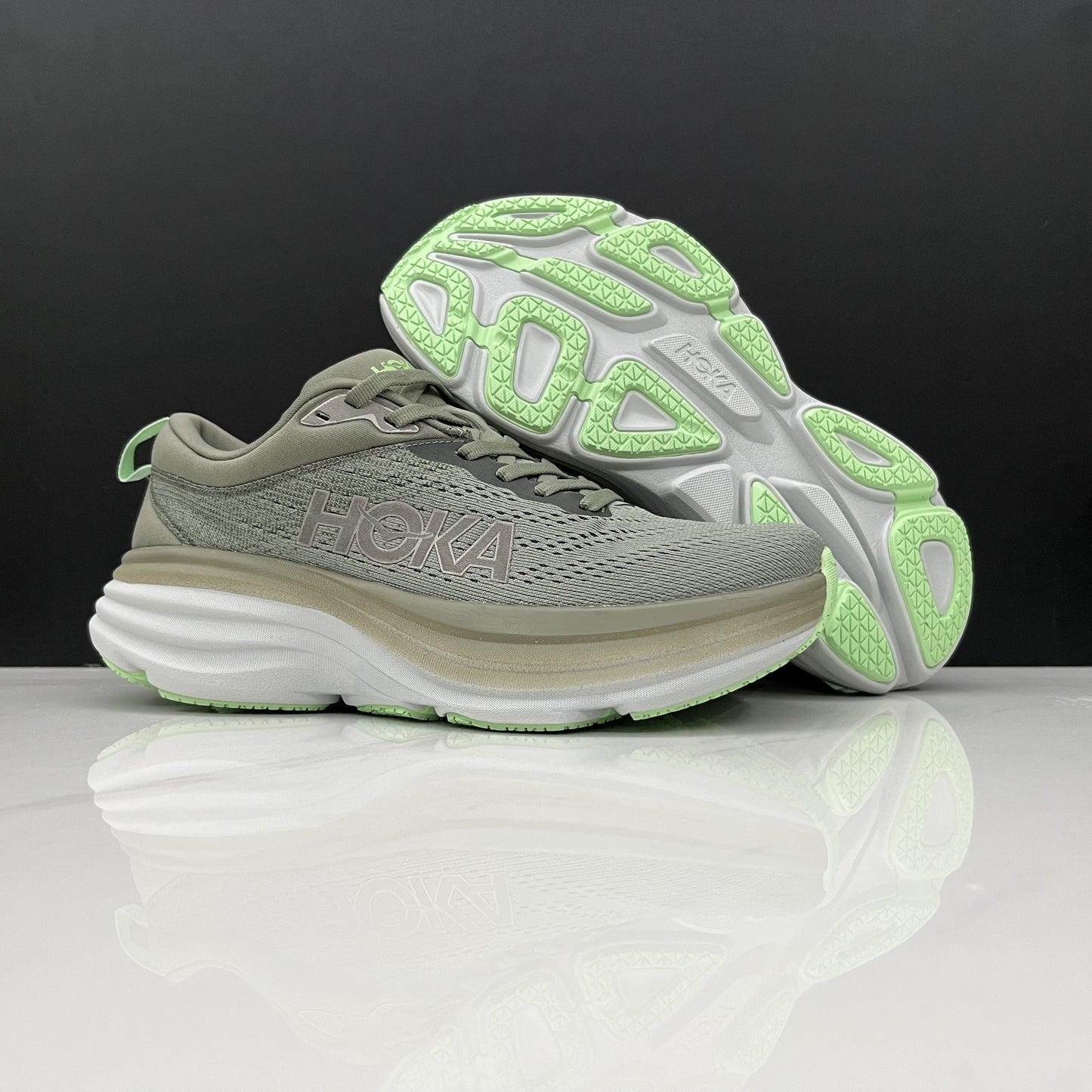 Hoka One One Bondi 8 Breathable Low-top Running Shoes Sneakers Grayish Green