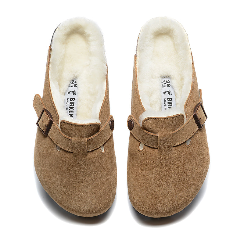Birkenstock Light Brown Suede White Shearling Lining Clog Shoes