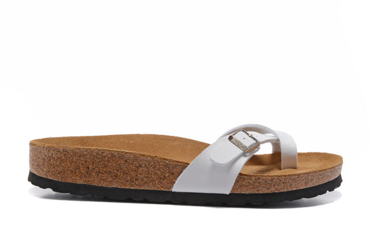 Birkenstock White Single Button Toe Loop Leather Sandals
