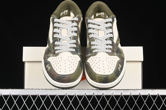 Nike Air Jordan 1 Low BAPE Travis Scott Fragment Design OG SP White Camouflage Sneakers