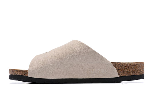 Birkenstock Two Buttons Cream Scrub Leather Fashion Slippers