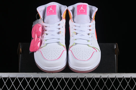 Nike Air Jordan 1 Mid GS Edge Glow White Pink Blast Sneakers