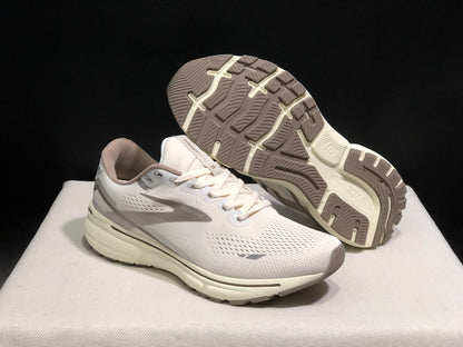 Brooks Ghost 15 Shock-absorbing Wear-resistant Low-top Running Shoes Rice White/Light Brown