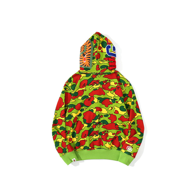 A Bathing Ape BAPE Shark Head STA Star Camouflage Hoodie Green Red