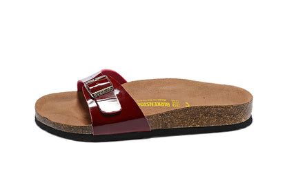 Birkenstock Single Button Scarlet Patent Leather Slippers