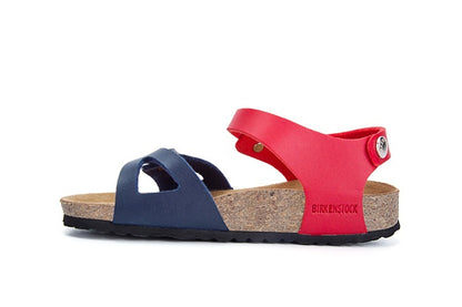 Birkenstock Single Button Navy And Red Double Color Matte Leather Sandals
