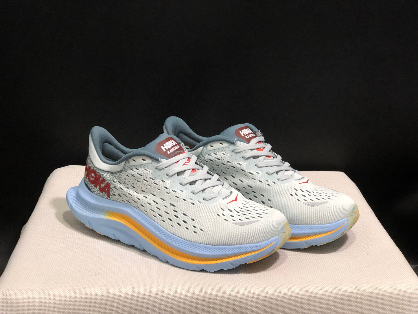 Hoka One One Kawana Cushioning Comfortable Gym Running Shoes Sneakers Cream/Blue