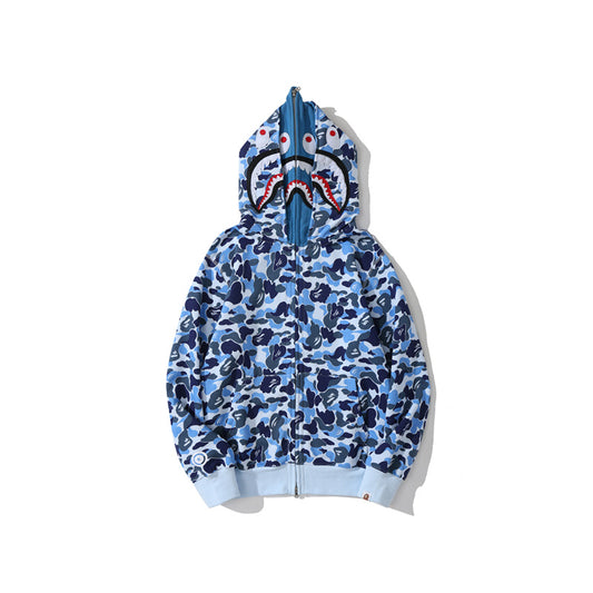 A Bathing Ape BAPE Shark Head Camouflage Double Hoodie Blue
