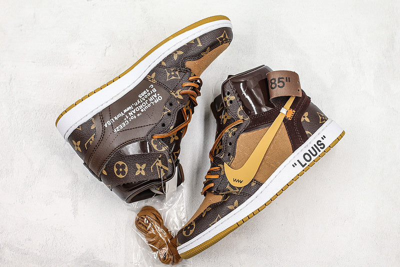 Nike Air Jordan 1 Retro Off-White Louis Vuitton Joint Edition Custom LV Sneakers