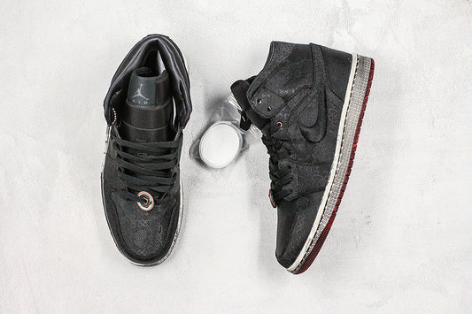 Nike Air Jordan 1 CLOT Mid Fearless Copper Coins Double-Deck Black Silk Tearable Version Sneakers