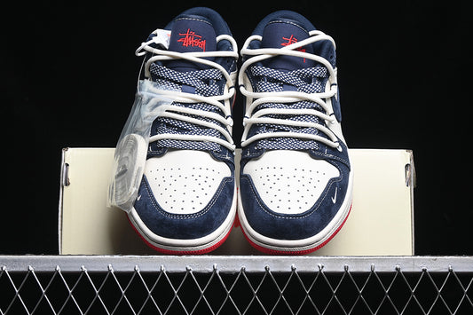 Nike Air Jordan 1 Low Red Sole White Blue Sneakers