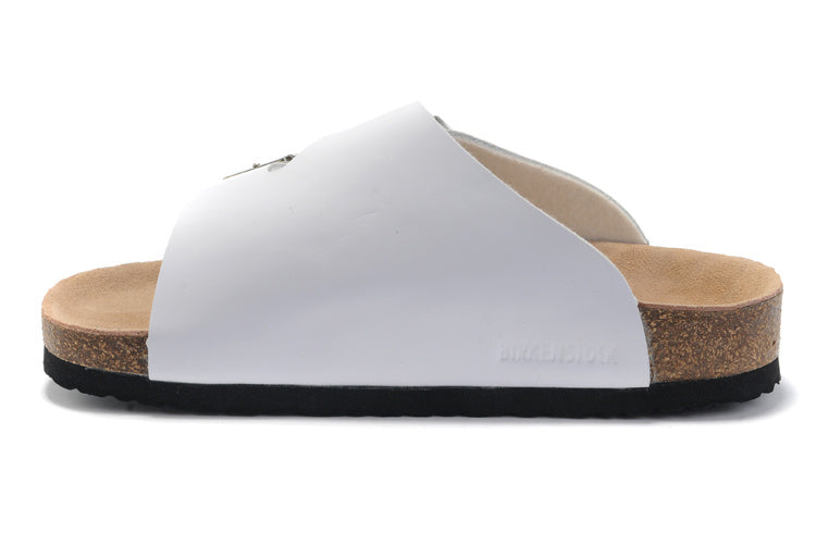 Birkenstock Two Buttons White Matte Leather Fashion Slippers