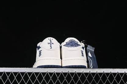 Travis Scott Fragment Design Nike Air Jordan 1 Low Burberry OG SP Blue Sole White Blue Sneakers