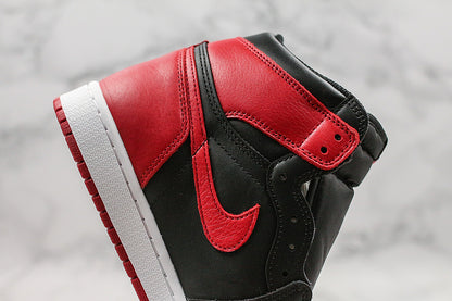 Nike Air Jordan 1 Retro High-Top Bred 2001 Black Red Leather Sneakers
