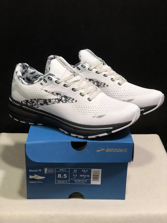 Brooks Ghost 15 Shock-absorbing Wear-resistant Low-top Running Shoes White/Camouflage