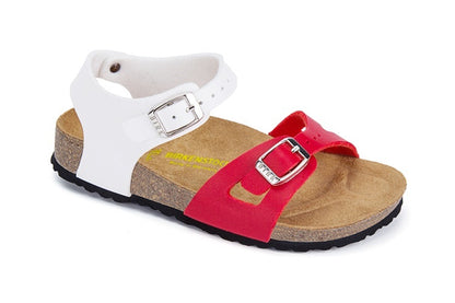 Birkenstock Single Button White And Red Double Color Matte Leather Sandals