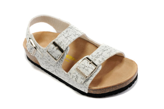 Birkenstock Two-Button White Pattern Matte Leather Sandals