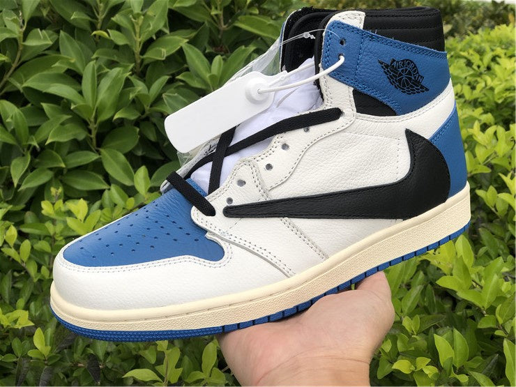 Nike Air Jordan 1 Retro High OG Fragment Travis Scott Sail Blue Sneakers