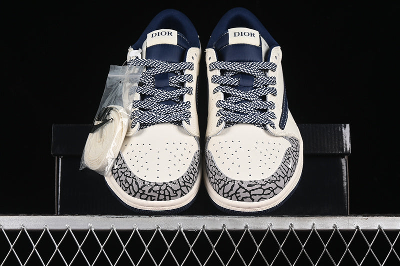 Nike Air Jordan 1 Low DIOR Travis Scott Fragment Design OG SP Black Cement White Navy Sneakers