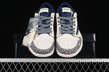 Nike Air Jordan 1 Low DIOR Travis Scott Fragment Design OG SP Black Cement White Navy Sneakers