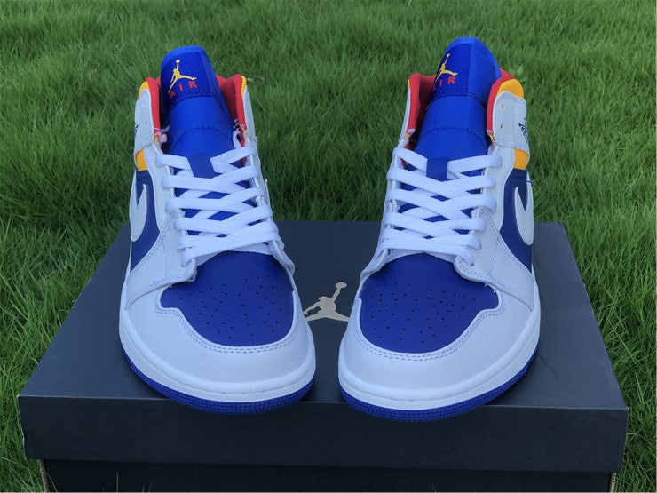Nike Air Jordan 1 Mid Laser Orange White Deep Royal Blue Sneakers